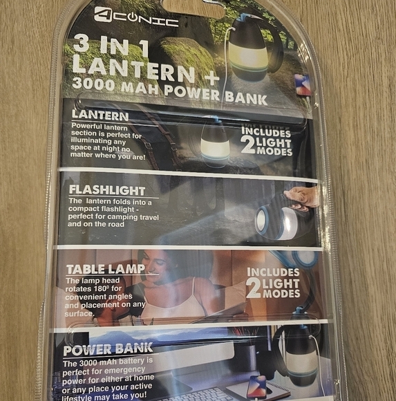 NWOT ACONIC 3 In 1 Lantern + 3000 MAH Power Bank w USB Rechargeable Battery - Picture 3 of 9